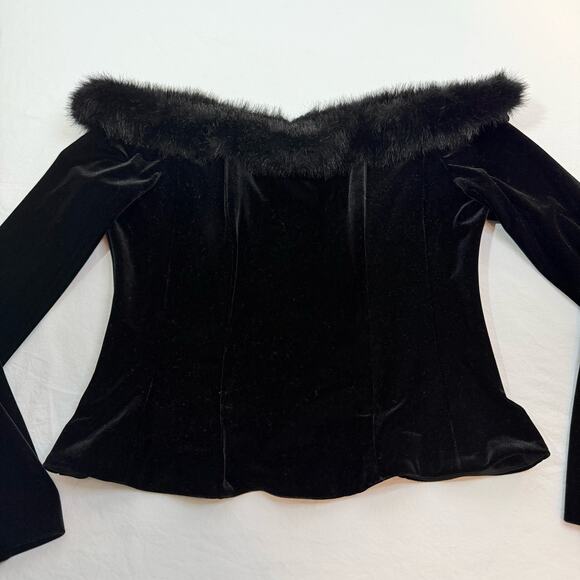 Y2K Velvet Top LP Off the Shoulder Fur Trim Corset Whimsigoth Fairygrunge Preppy - Picture 8 of 9